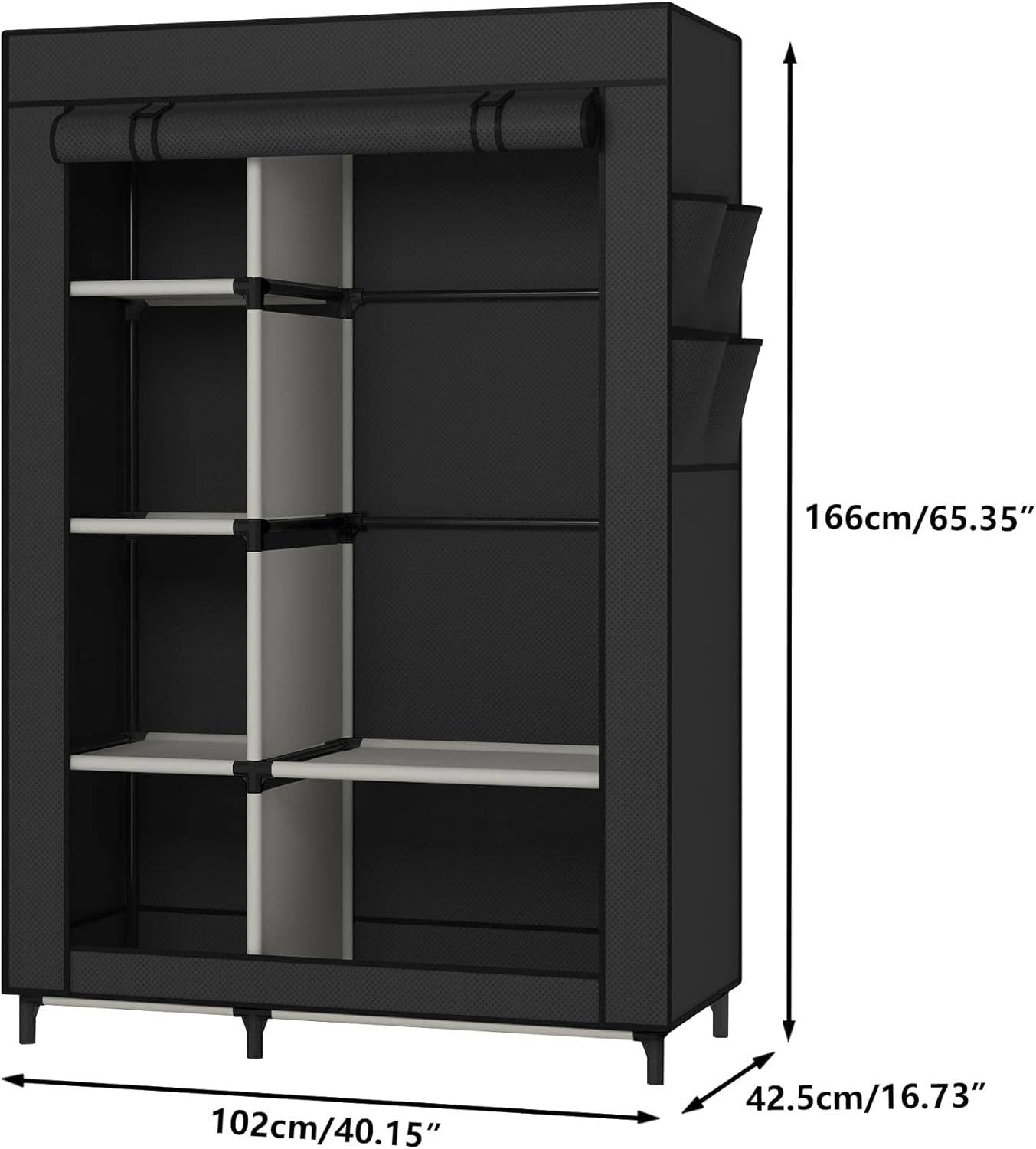 Portable Closet Organizer Black With 6 Shelves And Rod for wholesale on Faire7