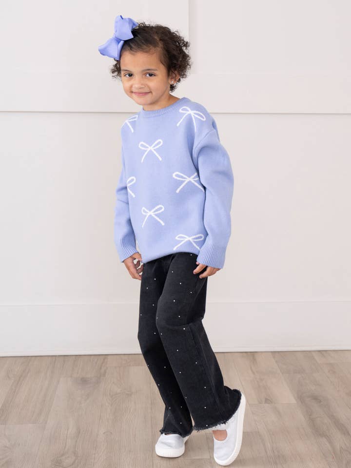 Marie Nicole Clothing - Wholesale Knit Sweater - Kids - Periwinkle Sweet Ribbon Sweater2