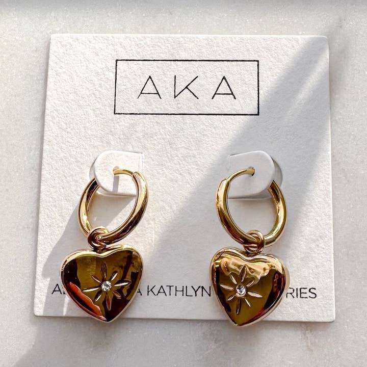 Gold CZ Heart Hoop Earrings - 2 in 1 Hoops for wholesale by Alexandra Kathlyn Accessories