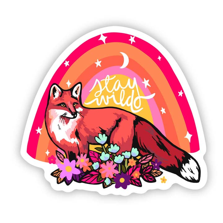 "Stay wild" fox rainbow sticker for wholesale by Big Moods