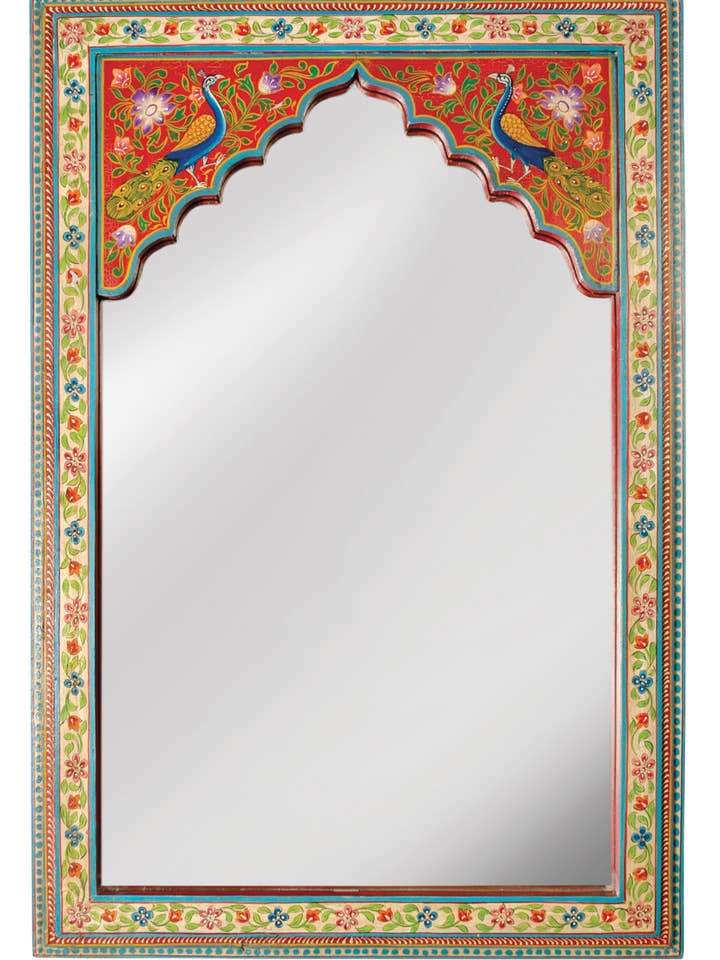 Espejo de pared grande con forma de pavo real pintado a mano para venta al por mayor de Namaste