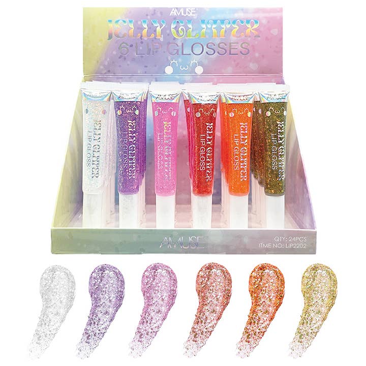 AMUSE JELLY GLITTER LIP GLOSS 24 UNITS , LIP 2202 for wholesale on Faire