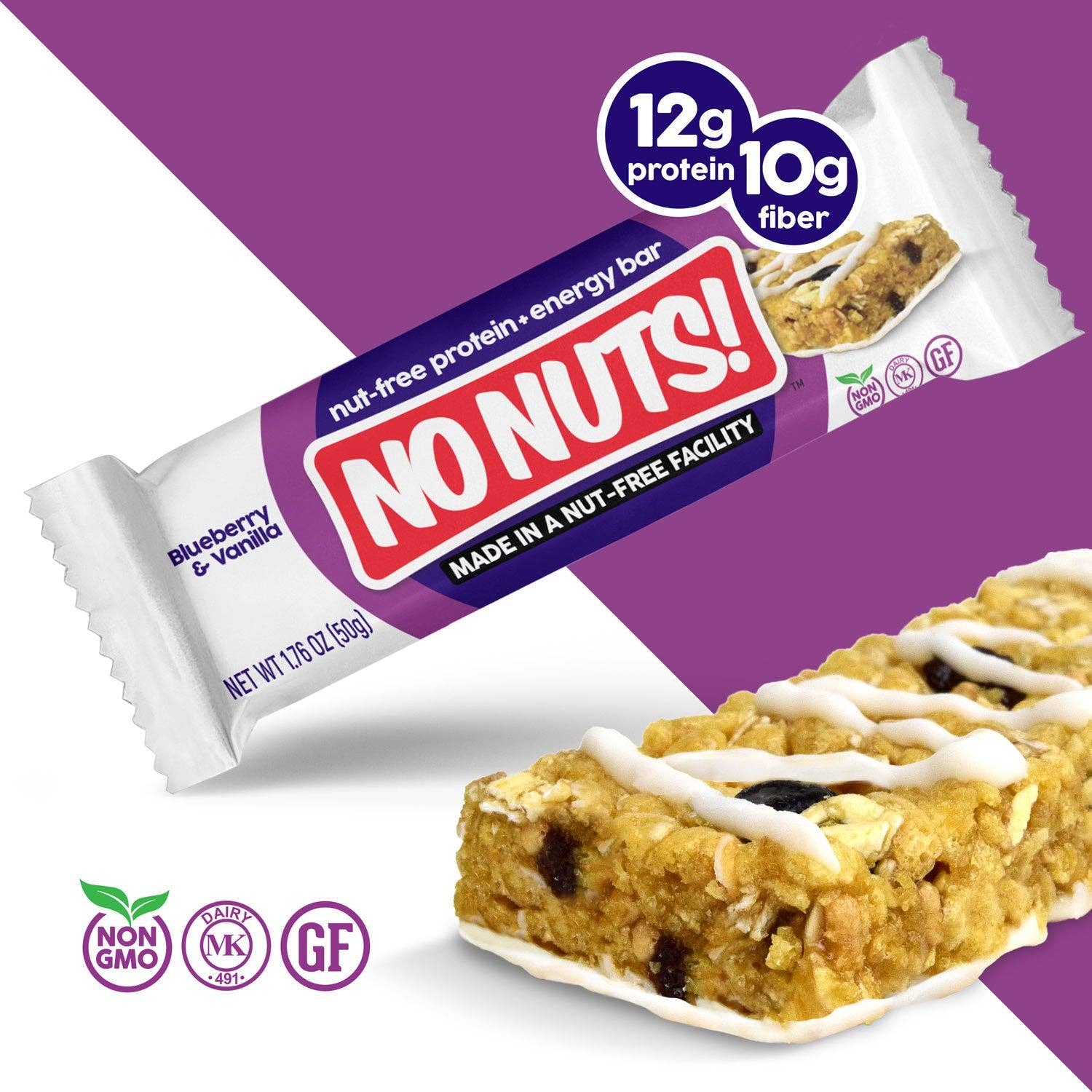 No Nuts! - Wholesale Snack Bar - Blueberry & Vanilla Snack Bars - 12 Bar Pack1