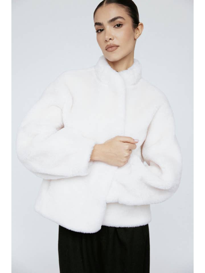 Wool Bomber Teddy Jacket Ivory Rose for wholesale on Faire2