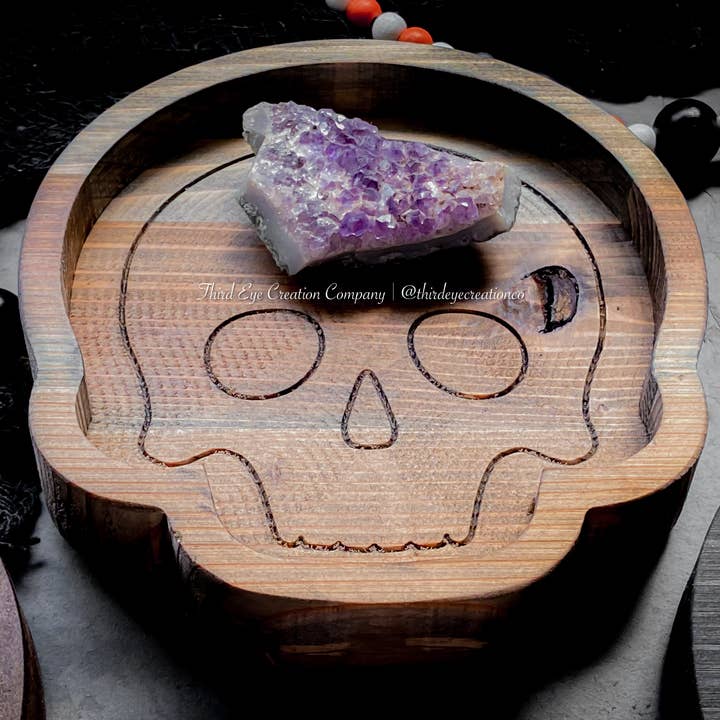 Third Eye Creation Company - Wholesale Decorative Tray - Hardwood Spooky Skull Tray, Wooden Skull Dish, Halloween