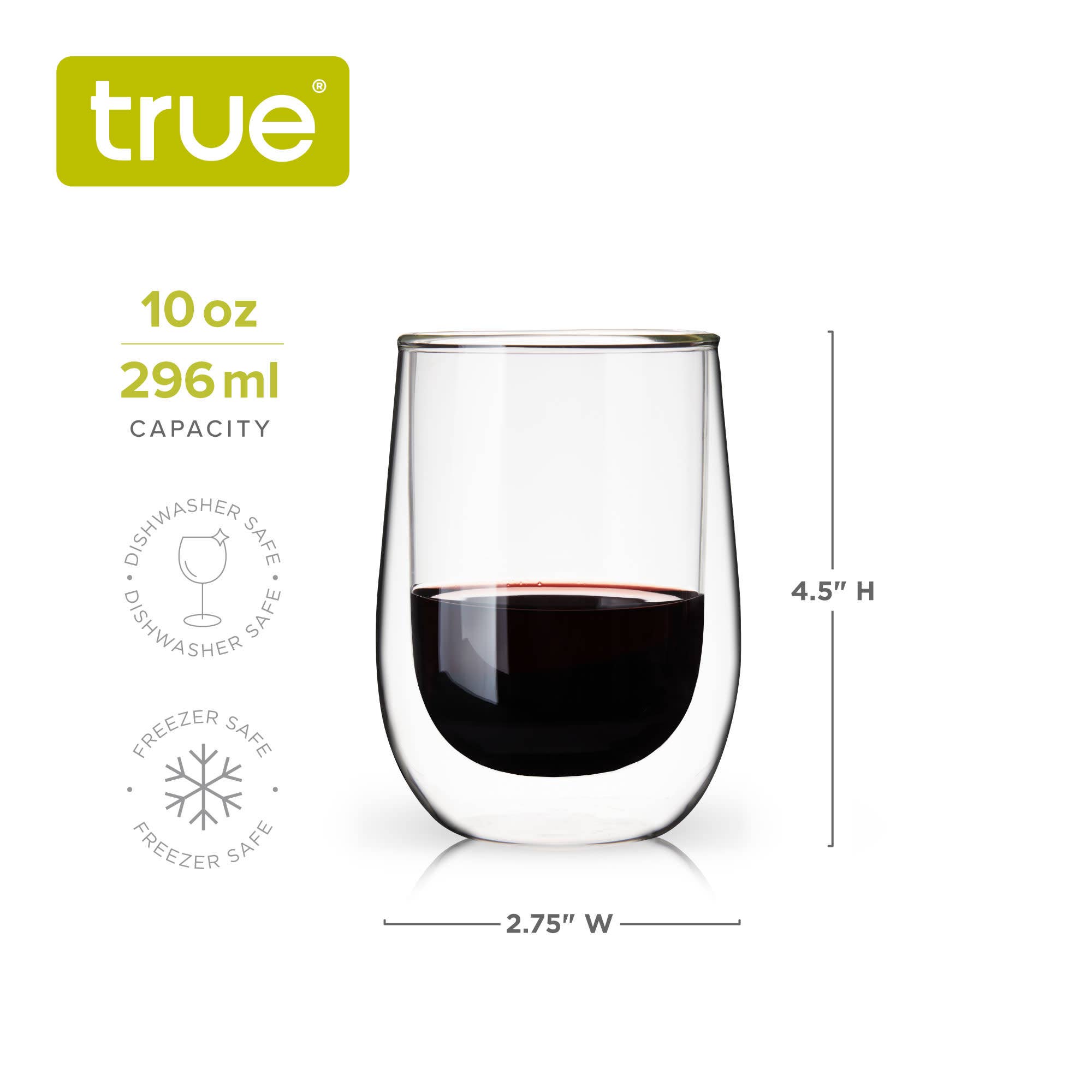 TRUE - Wholesale Wine Glass - Glass Stemless Double Walled Insulated Tumblers Set of 25