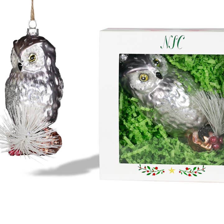 North Star Jul | Grå Ugle Glas Ornament for engroshandel hos North Star Christmas