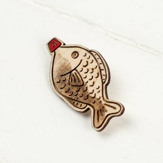 Soy Sauce Fish Brooch for wholesale by Kate Rowland