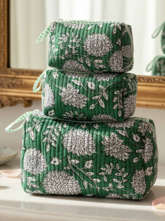 Groene toilettas met blokprint - Set van 3 voor wholesale door AMRANIS