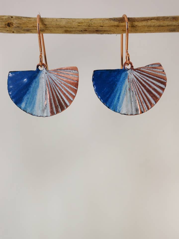 Semi Circle Fan Style Textured Copper and Enamel Earrings for wholesale by 830 Degrees