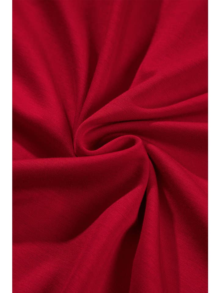 Fiery Red Solid Ruched Long Sleeve Midi Dress for wholesale on Faire9