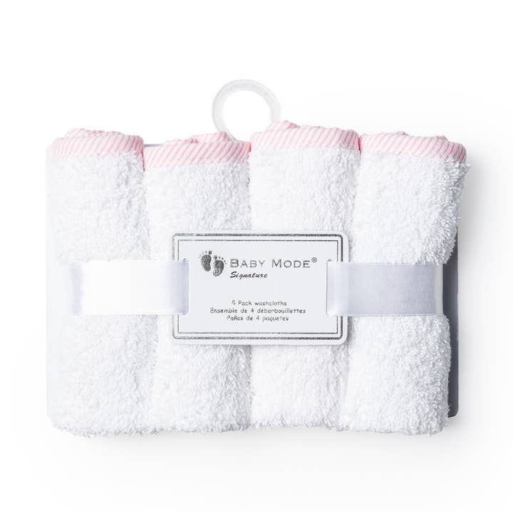 White & Pink Washcloth - Set of 4 for wholesale by Rose Textiles