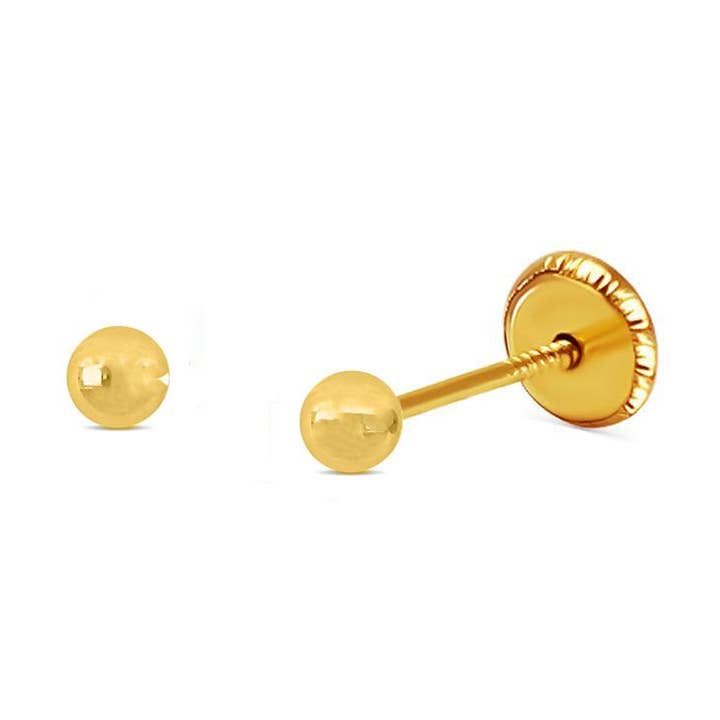 Boucles d'oreilles à tige boule polie en or 18 carats BecKids, 3 mm pour la vente par Barrocos