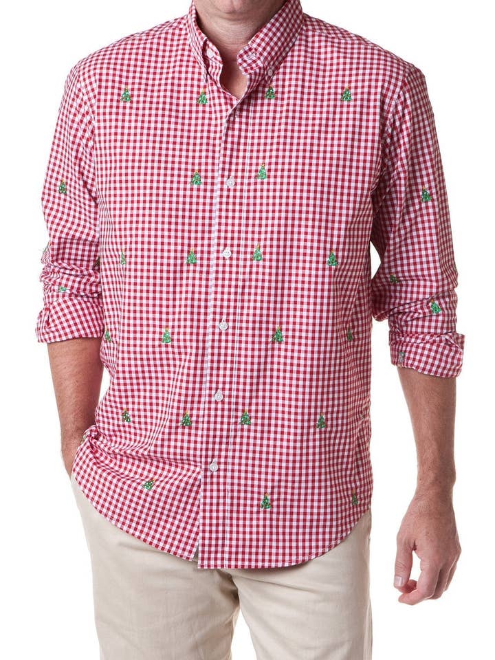 Rosso Camicia Straight Wharf rossa a quadretti con albero di Natale in vendita all'ingrosso su Faire4