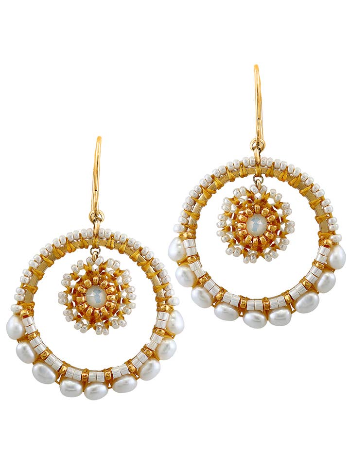 Round Duo Earring in White, style E24413 for wholesale by Miguel Ases
