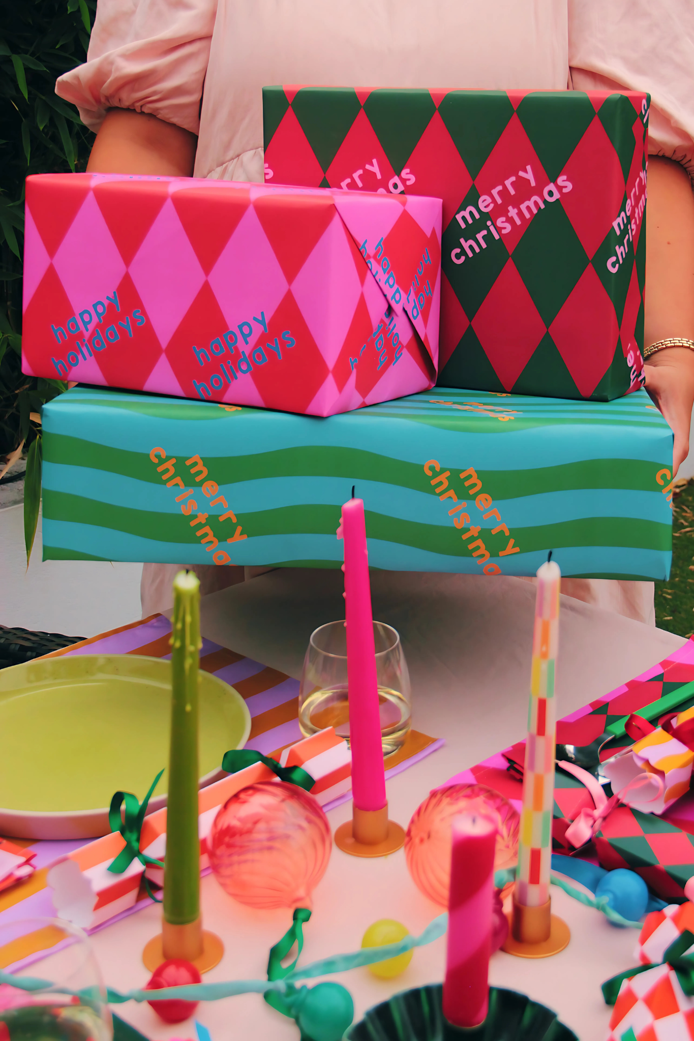 Maddison Ball Creative – Decoração de Natal por atacado – Estaladiços de Natal com Padrão de Riscas Laranja e Rosa Blush12