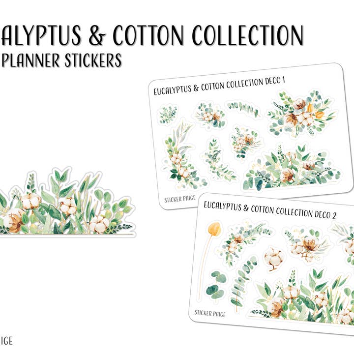 Eucalyptus & Cotton Planner Sticker Set for wholesale by Sticker Paige