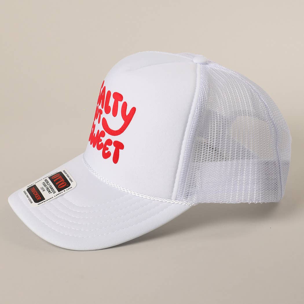 Fashion City - Wholesale Trucker Hat - Unisex - Salty But Sweet Text Logo Printed Mesh Back Trucker Hat30