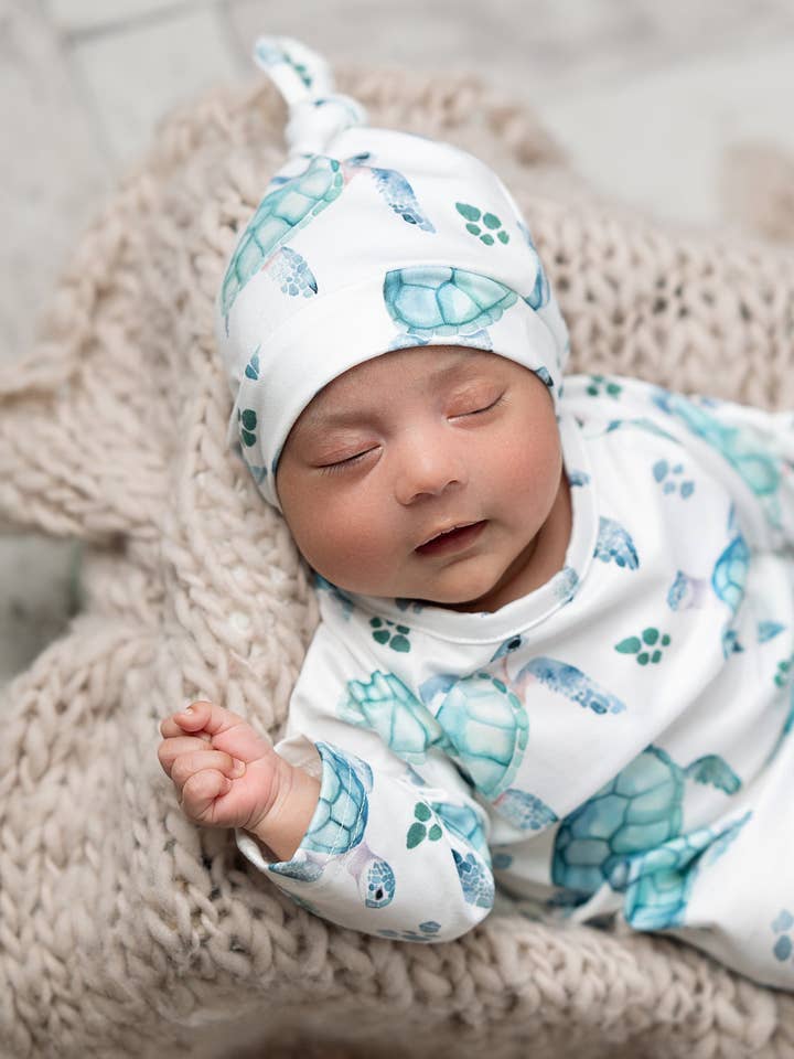 Infant Unisex Sea Turtle Baby Gown and Hat Set for wholesale by Adorable Sweetness