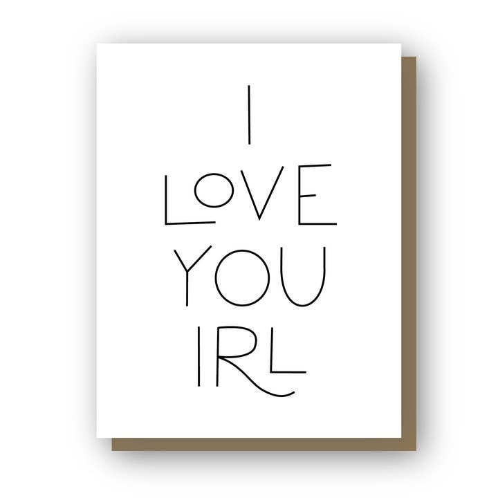 I love you IRL, letterpress wenskaart voor wholesale door Wishbone Letterpress