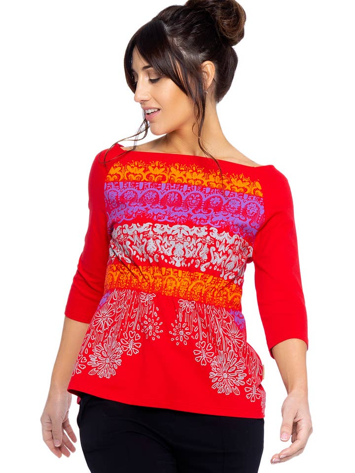 Rote Bluse mit französischen Ärmeln. Allegro Bluse S-XXL für den Großhandel von Mamatayoe