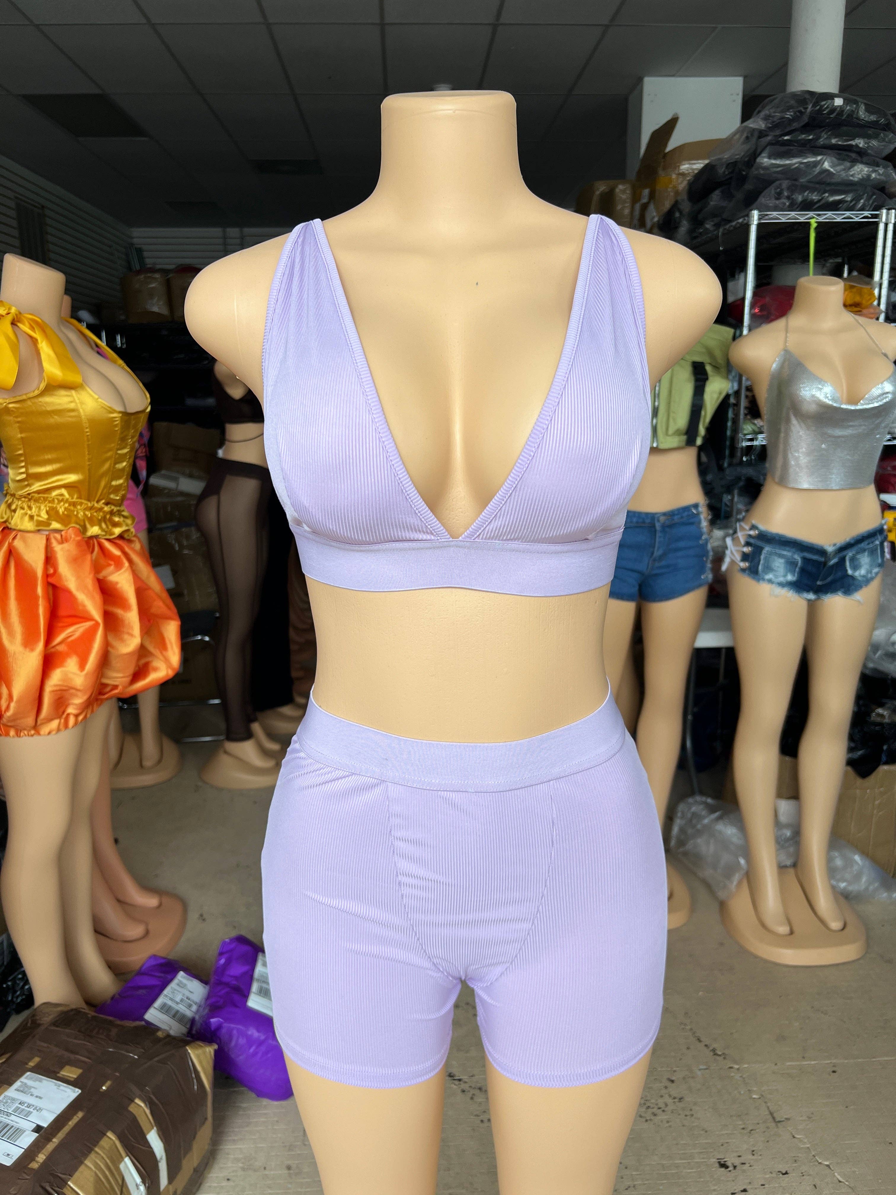 MB Fashion Wholesale - Vente Ensemble de vêtements d'intérieur – femme - Ensemble bralette côtelée et short de motard MB FASHION 2421T39