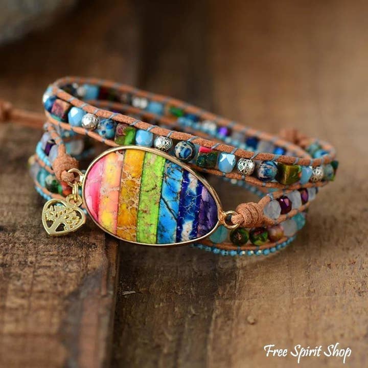 Free Spirit Shop - Wholesale Beaded bracelet - Mixed Stones & Rainbow Chakra Wrap Bracelet4