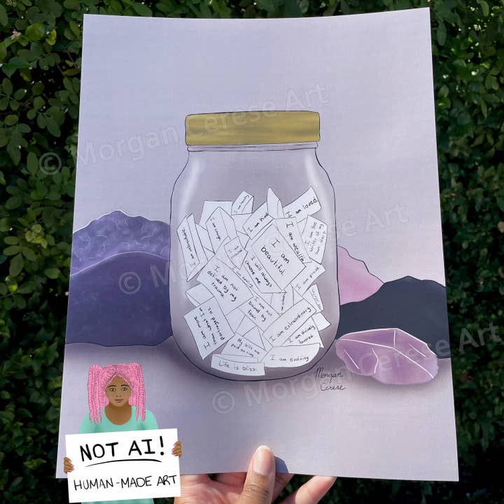 The Affirmation Jar 8"x10" OR 11"x14" Spiritual Art Print for wholesale by Morgan Cerese Art