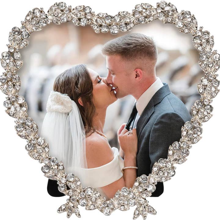 Kenzy Gifts - Wholesale Picture Frame - KENZY GIFTS Heart Shaped Wedding Picture Frames for Couple - Beaded Crystal 4x4 Picture Frame – Engagement Gift, Wedding Gift for newlyweds - Fits 3.5x3.5 photo - Valentine Picture Frame, (Silver)