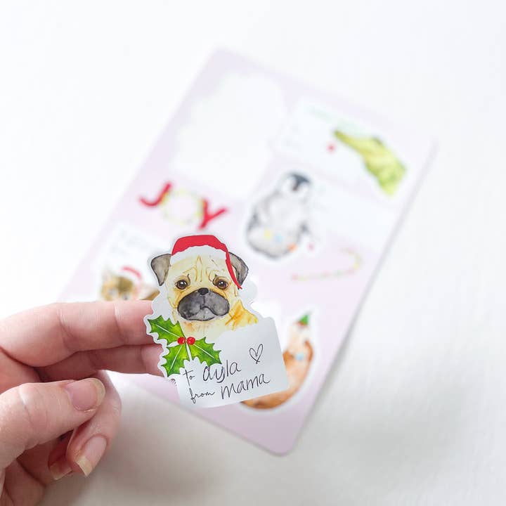 Holiday Animal Gift Sticker Sheet for wholesale by mad paperie