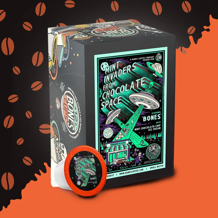 Mint Invaders Coffee Pods | 12 Count | Flavored Coffee Pods for wholesale by Bones Coffee Company