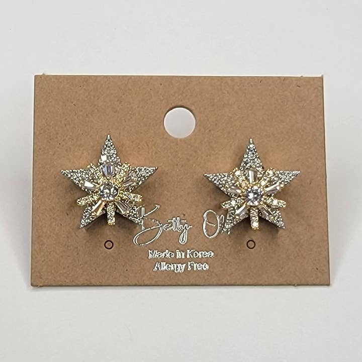 Boucles d'oreilles bicolores à poteau en or et argent pour la vente par BETTYOH INC