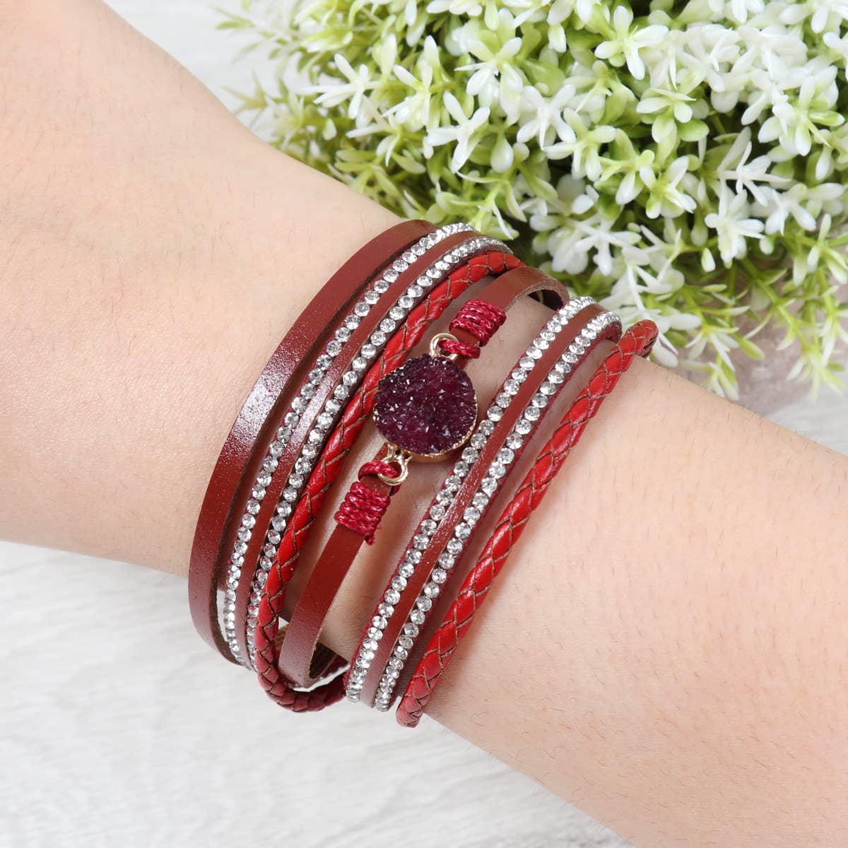 MYS Wholesale Inc - Wholesale Bangle Bracelet - Stunning Druzy Rhinestone Leather Wrap Magnetic Bracelet12