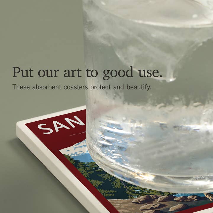 Lantern Press - Wholesale Coasters - CERAMIC COASTER San Juan Island, Boy Waving at Ferry3