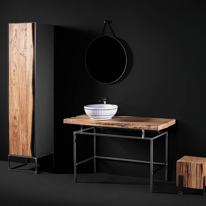 Waschtischplatte aus Eichenholz mit Eisenunterbau für den Großhandel von Bruno Spreafico