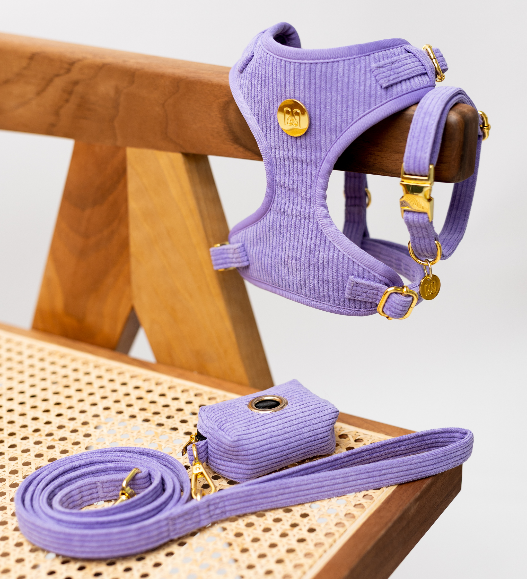 Moniandme – Großhandel Haustiergeschirr – Hund – Weiches Hundegeschirr aus Pastell-lila Cord1