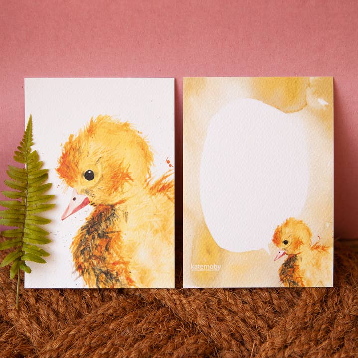 Inky Duckling Luxury Textured Postcards - perfekt för påsk för wholesale av Kate Moby