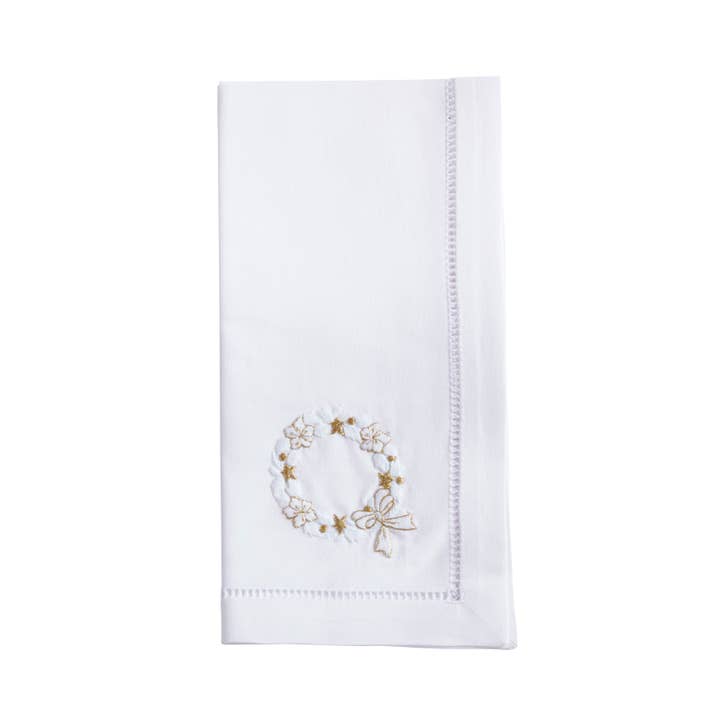 Christmas Wreath Embroidered Napkin for wholesale by Saro Lifestyle