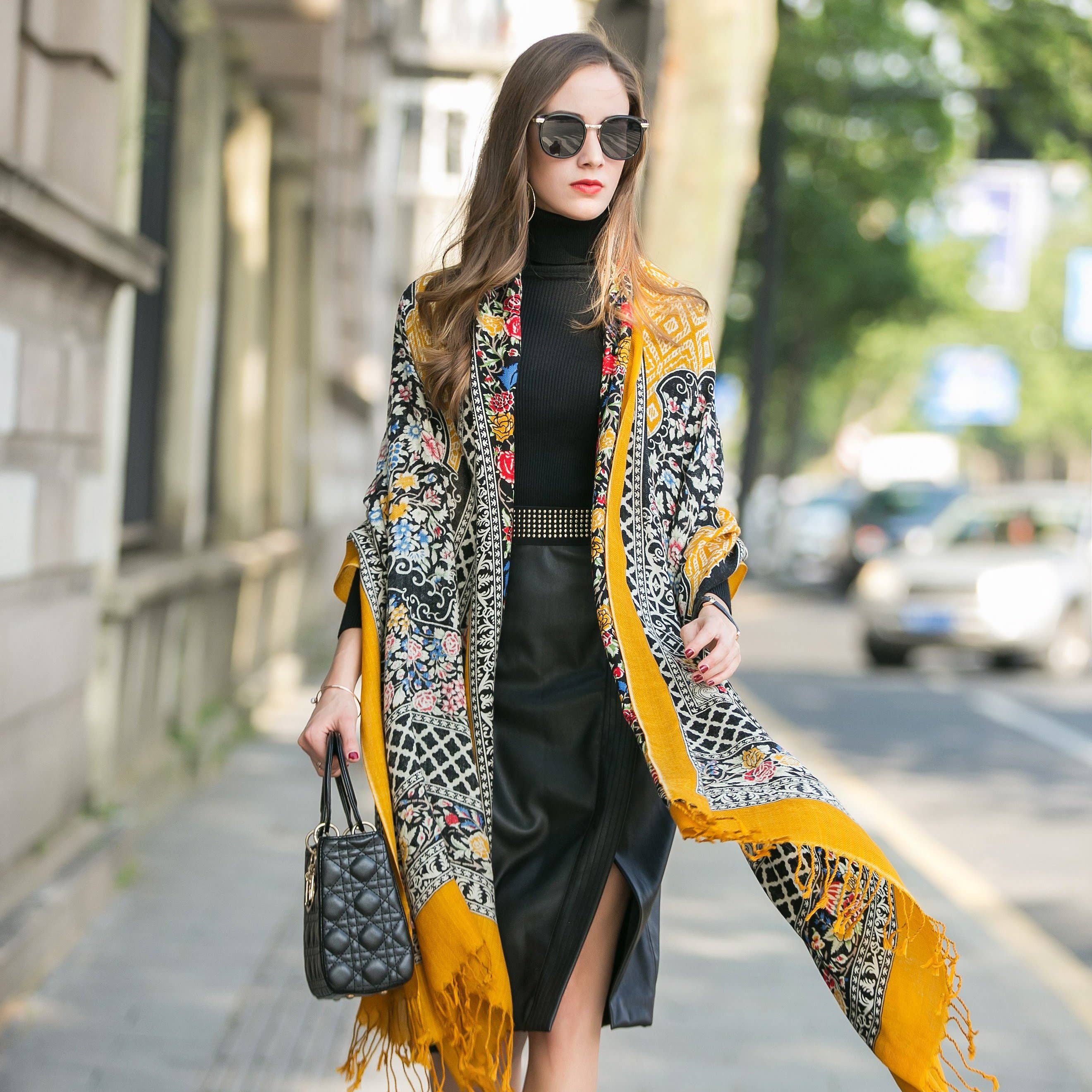 Scarflings - Wholesale Scarf - Women's - Harlequin Canary Wool Shawl - Yellow1