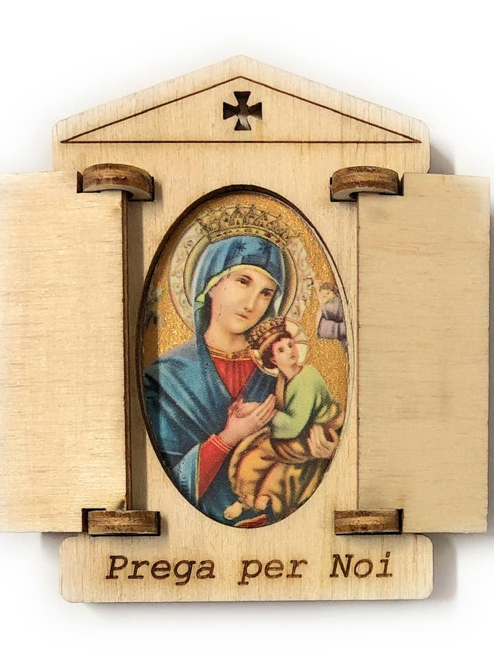 Calamita casa in legno cm. 7,5x5 Madonna Perpetuo Soccorso per la vendita all'ingrosso da parte di Costa Articoli Religiosi