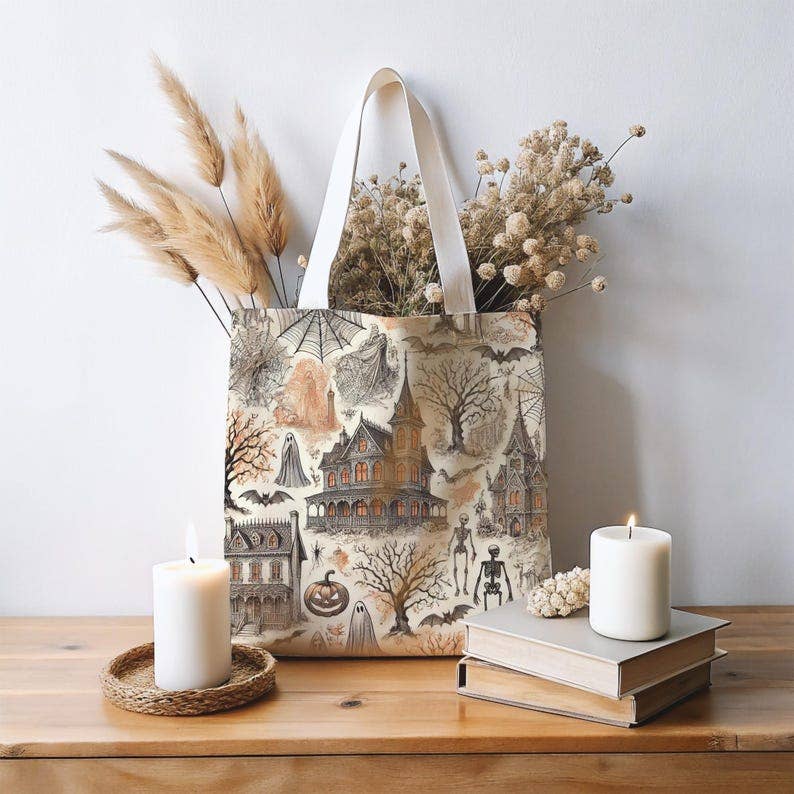 MagicMerchEmporium - Wholesale Tote Bag - Unisex - Halloween French Toile Tote Bag6