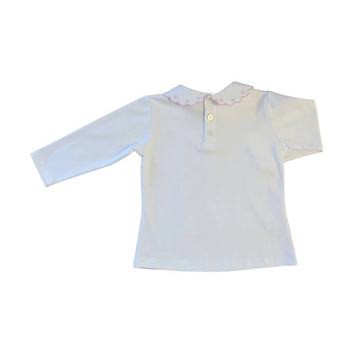 Marco and Lizzy - Vendita all'ingrosso Maglietta - Bambini - Top bianco da bambina in cotone Pima con colletto alla Peter Pan a fiori rosa1