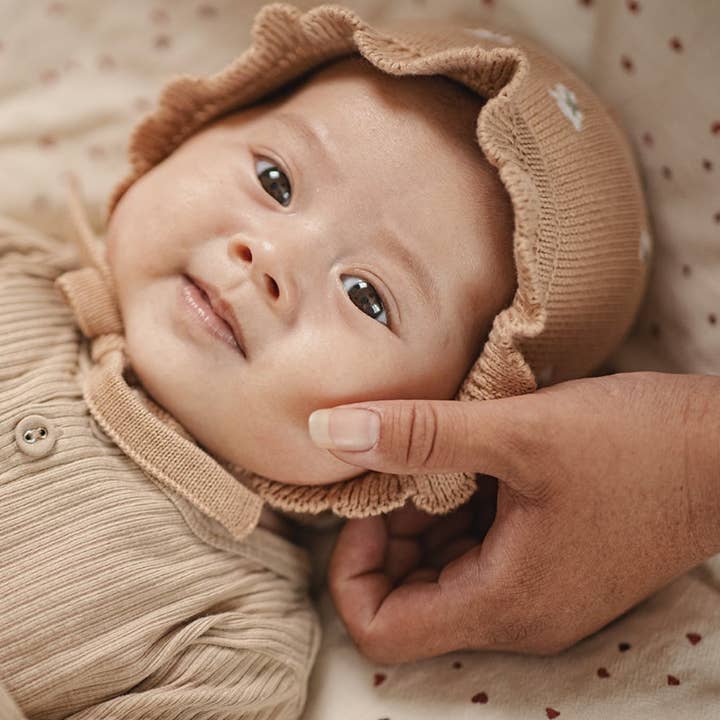 Saga Copenhagen - Wholesale Newborn/knit hat – Baby - Bonnet - Organic cotton - Knitted - Nude & Embroidery1