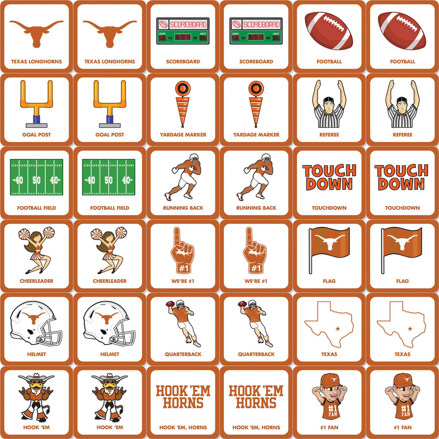 Masterpieces Puzzles - Wholesale Card Game - Texas Longhorns Matching Game1
