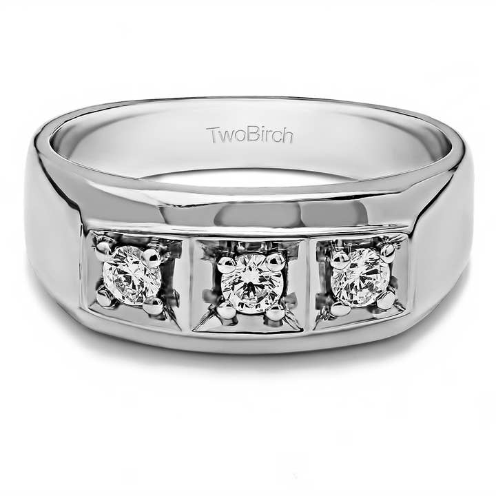 0.33 Ct. 3 Stone Prong Channel Set Men's Ring 925 Silver for wholesale by TwoBirch