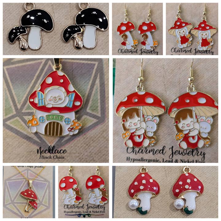 Con-Quest Crafts – Conjunto de joias por atacado – Brincos, Colares e Puxadores de Zíper de Cogumelos e Seta13