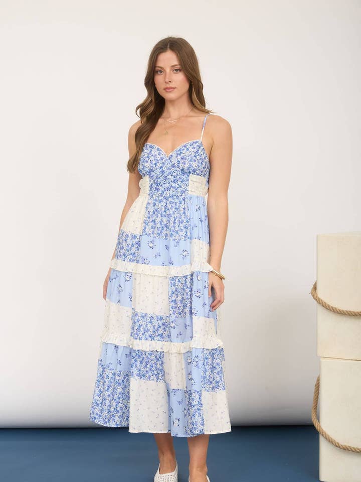 MULTI-CHECKERED PATTERN SPAGHETTI STRAP MIDI DRESS for wholesale by MINE