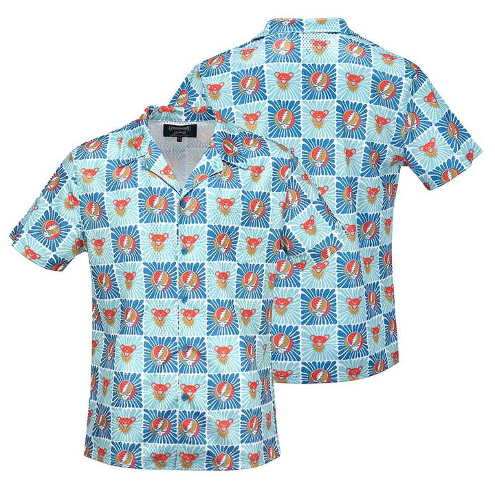 Section 119 - Wholesale Button Down Shirt - Men's - Grateful Dead | Mesh Button Down | Teal & Orange Bears
