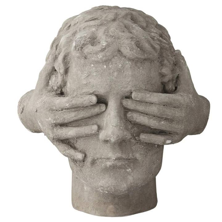 Sculptural Head Figurine with Hands – Grey Stone Finish for wholesale by Decor Petit