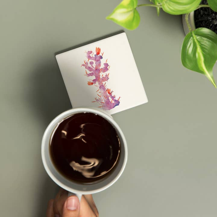 Lantern Press - Wholesale Coasters - Ceramic Coaster Coastal Cholla, Watercolor Succulents 948861
